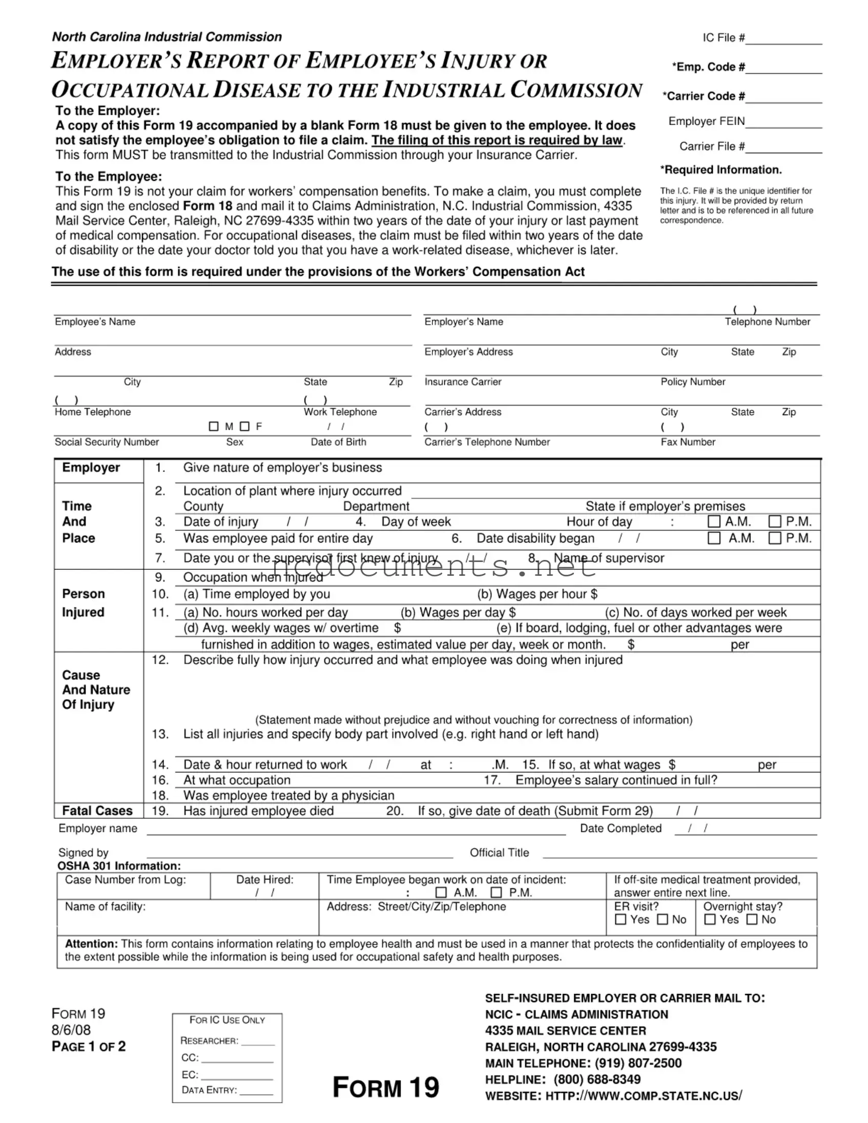 Free 19 North Carolina Form