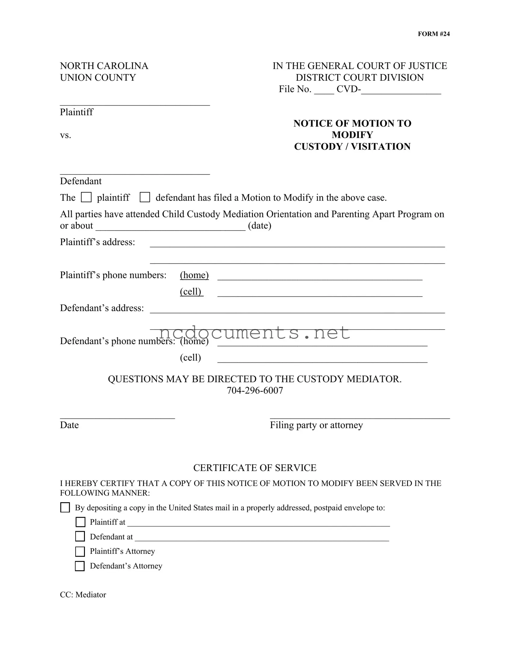 Free North Carolina 24 Form