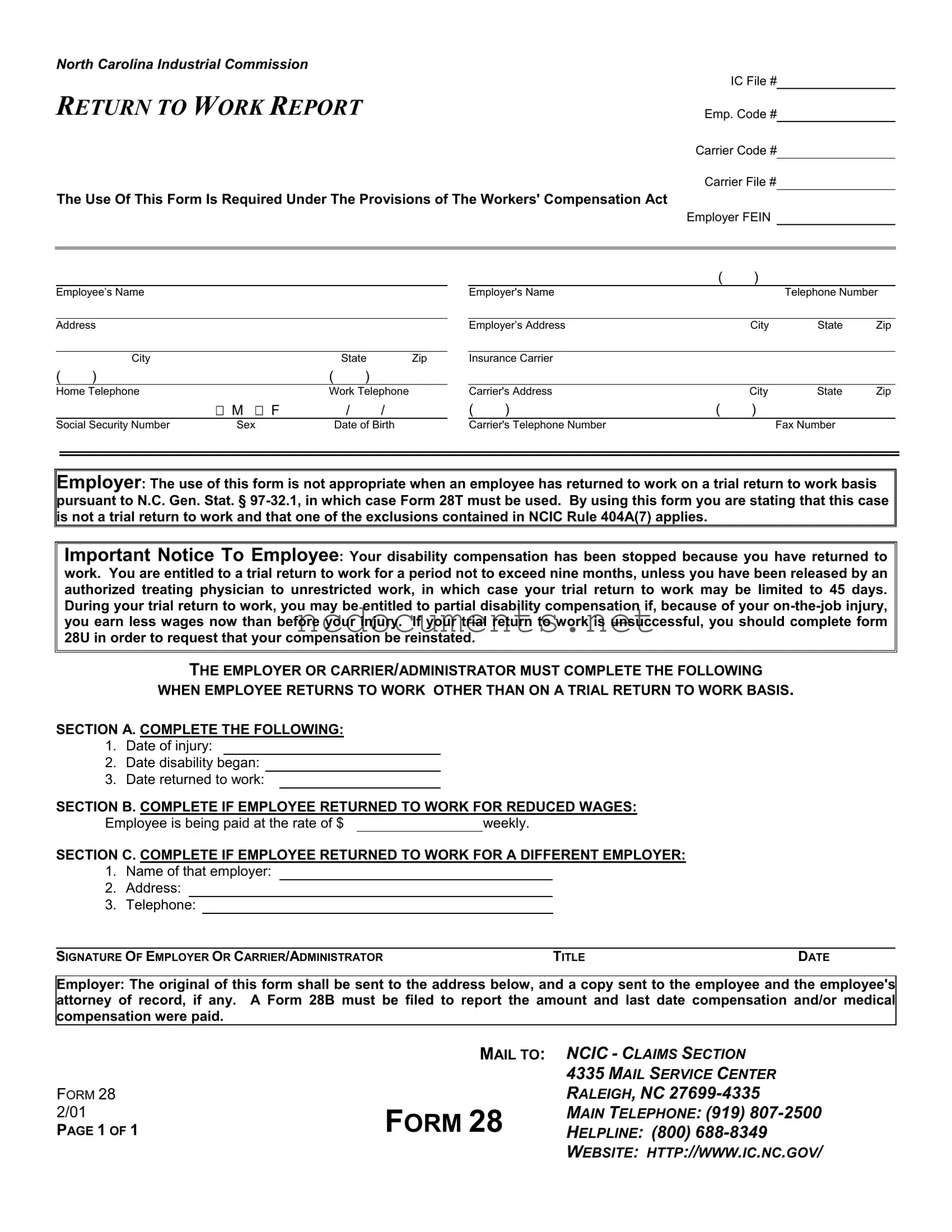 Free North Carolina 28 Form