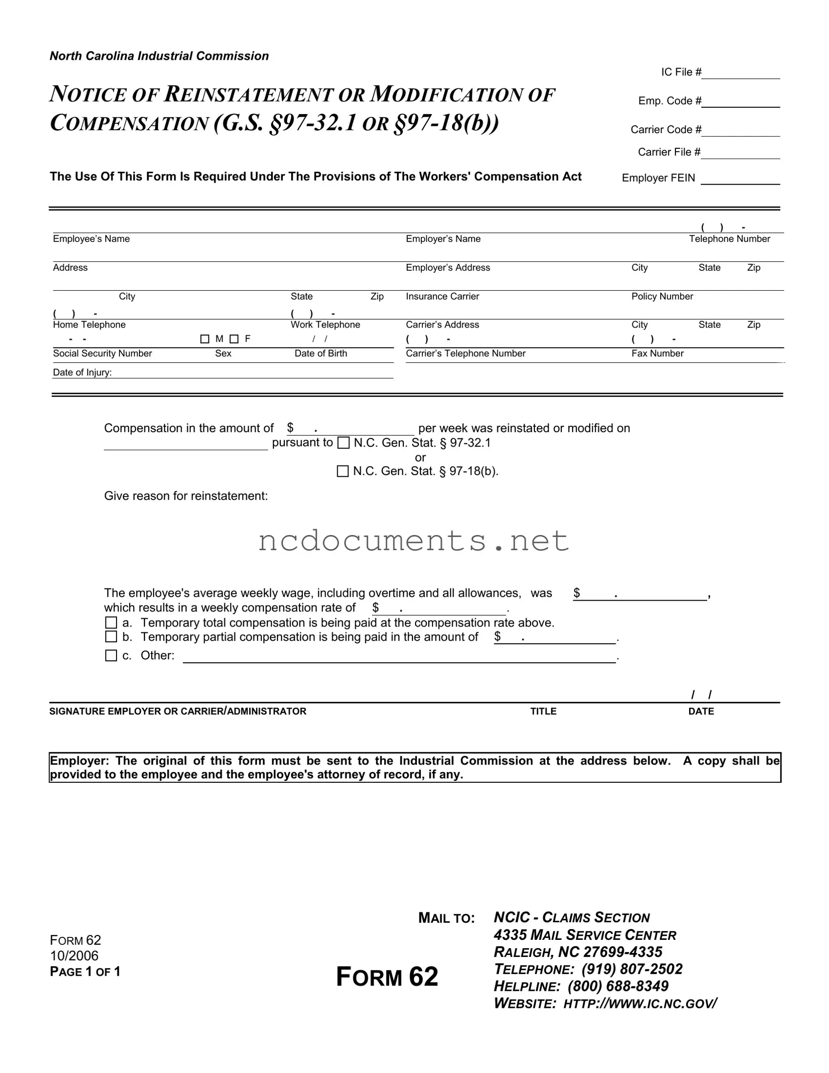 Free North Carolina 62 Form