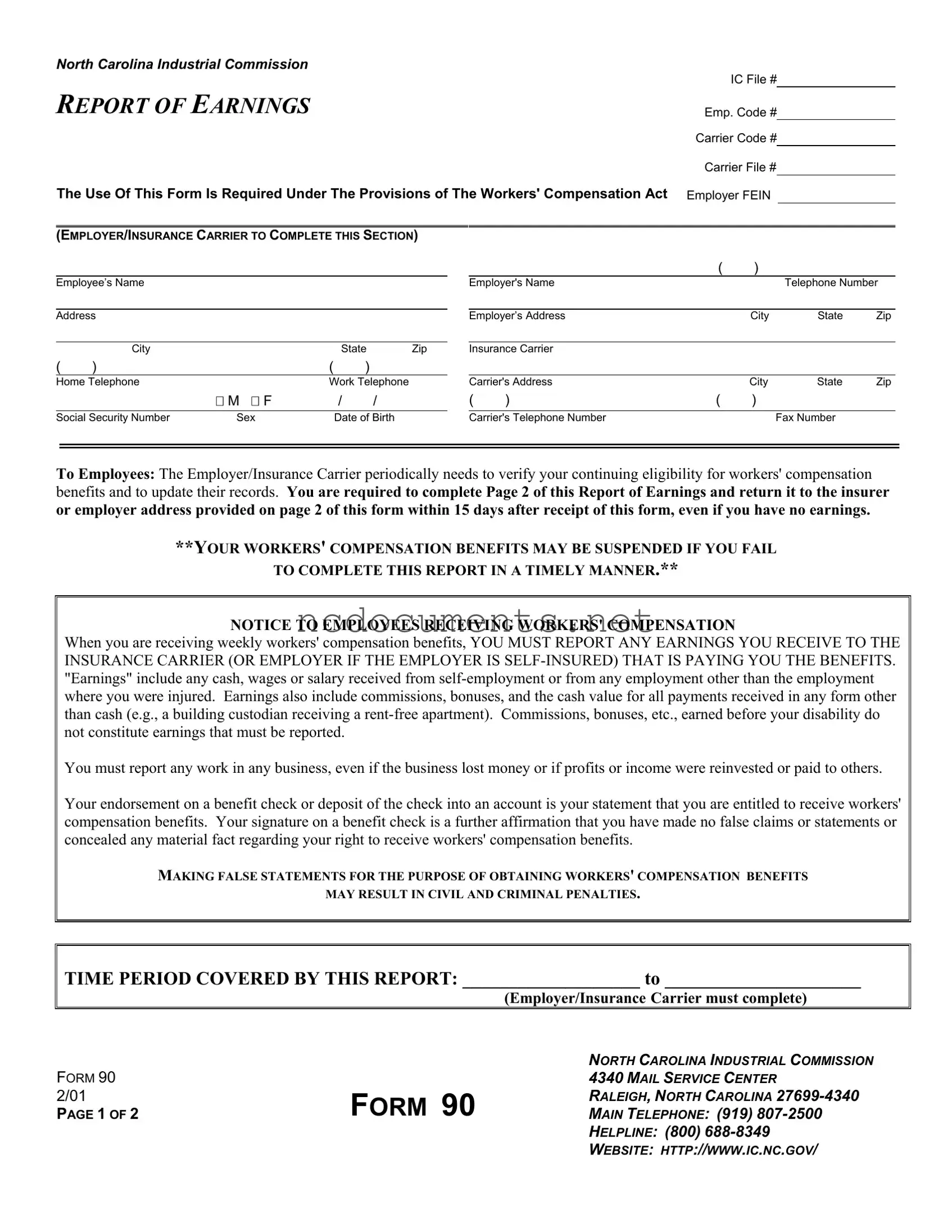 Free North Carolina 90 Form