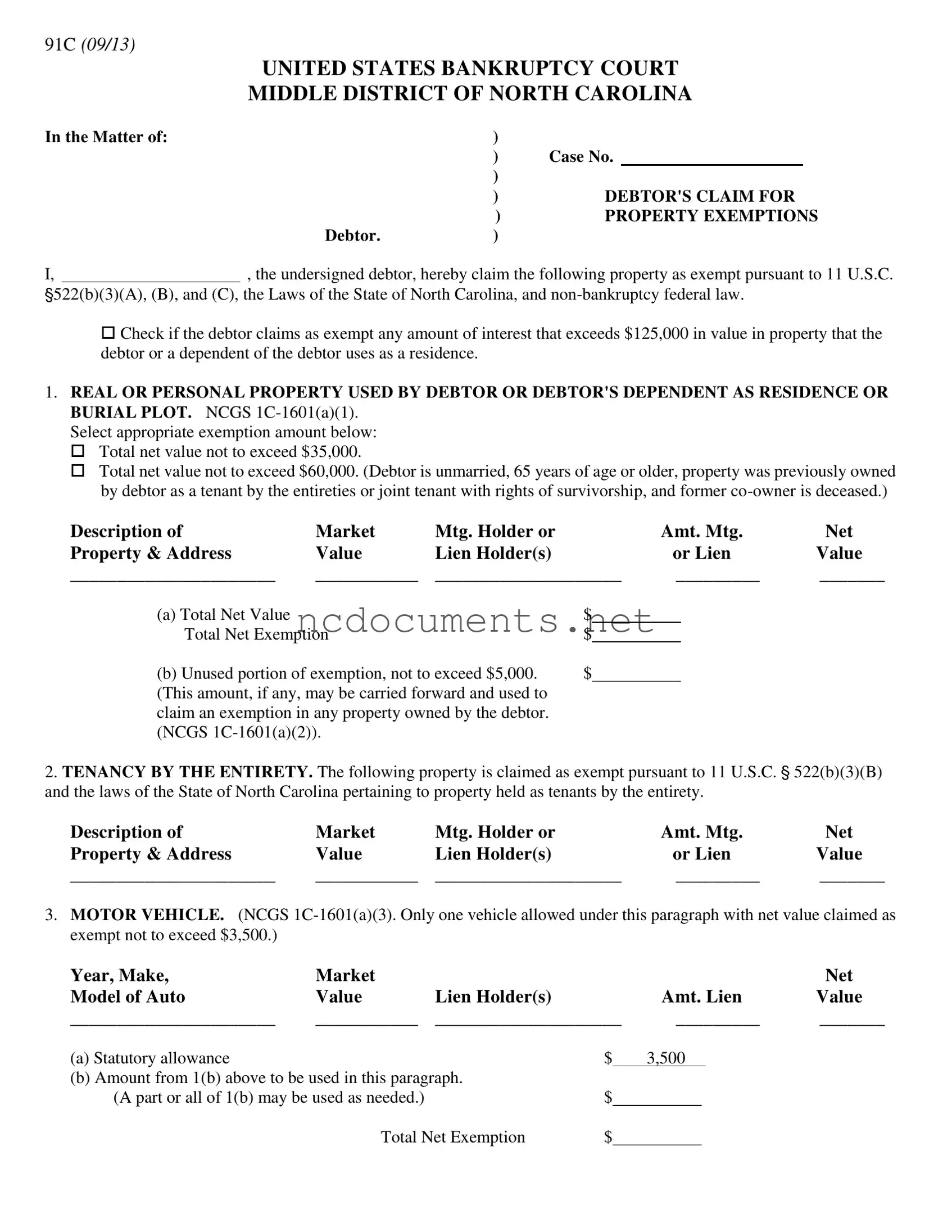 Free North Carolina 91C Form