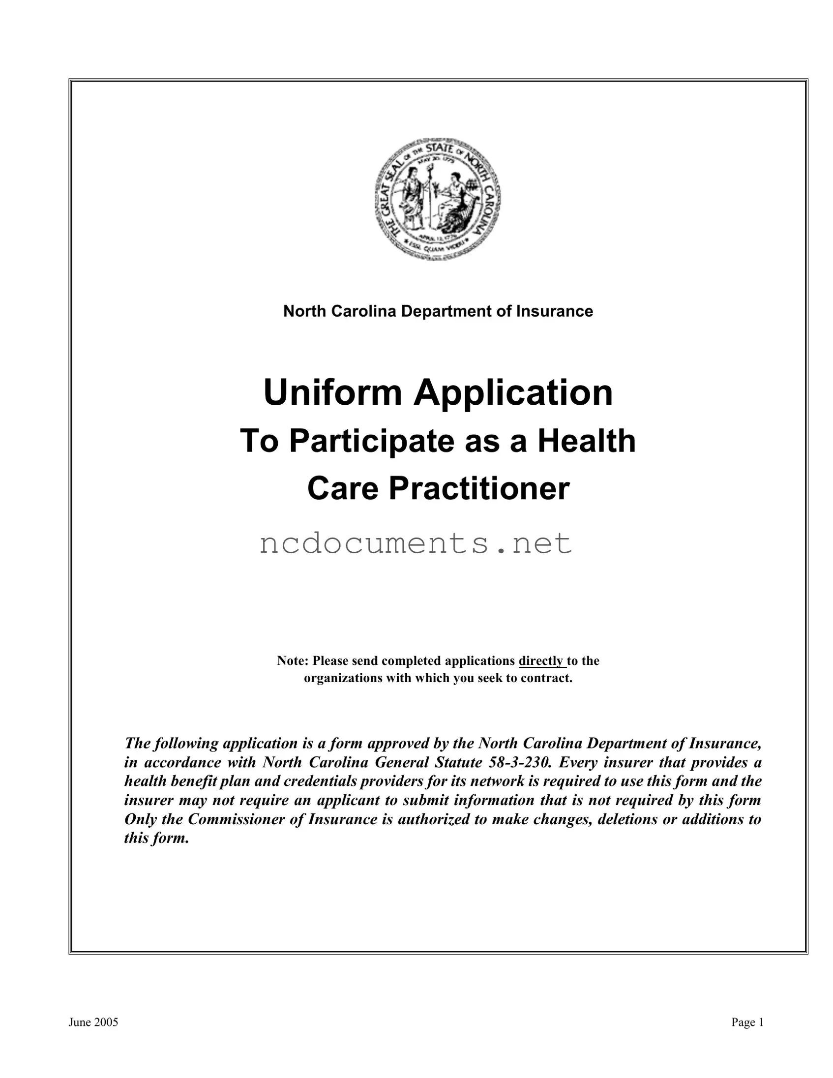 Free North Carolina Department Of Insurance Form