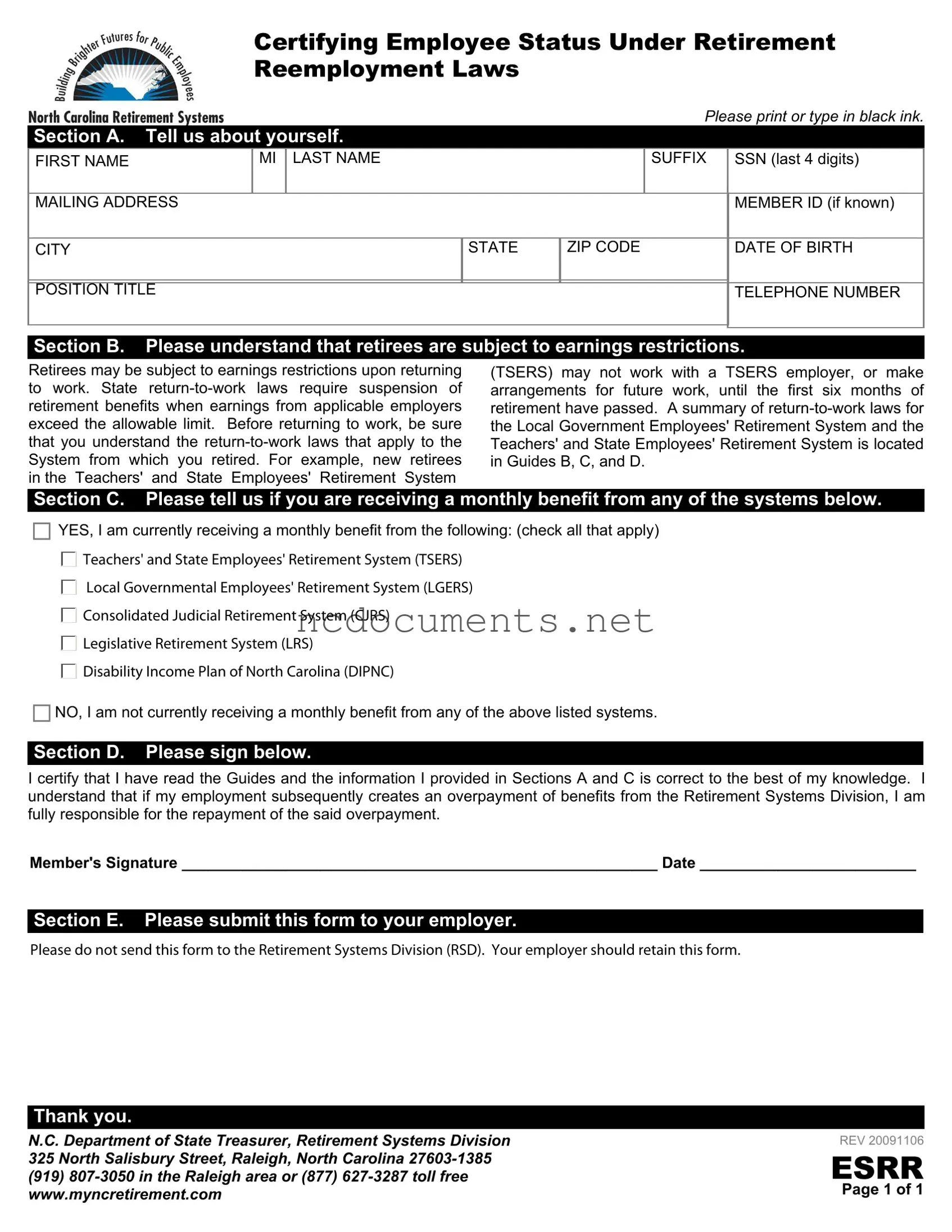 Free North Carolina Esrr Form