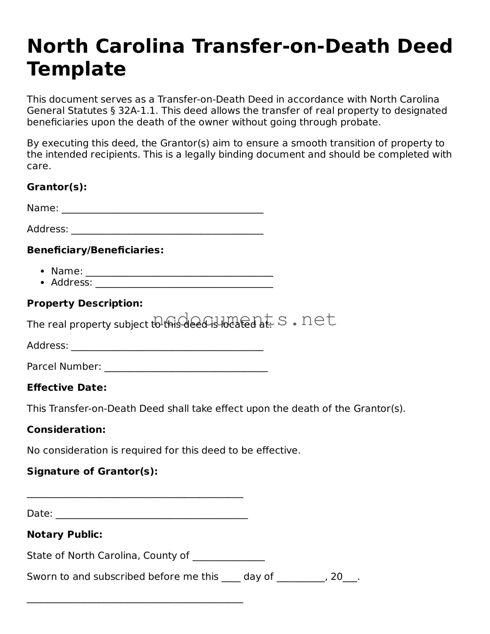 Blank North Carolina Transfer-on-Death Deed Template