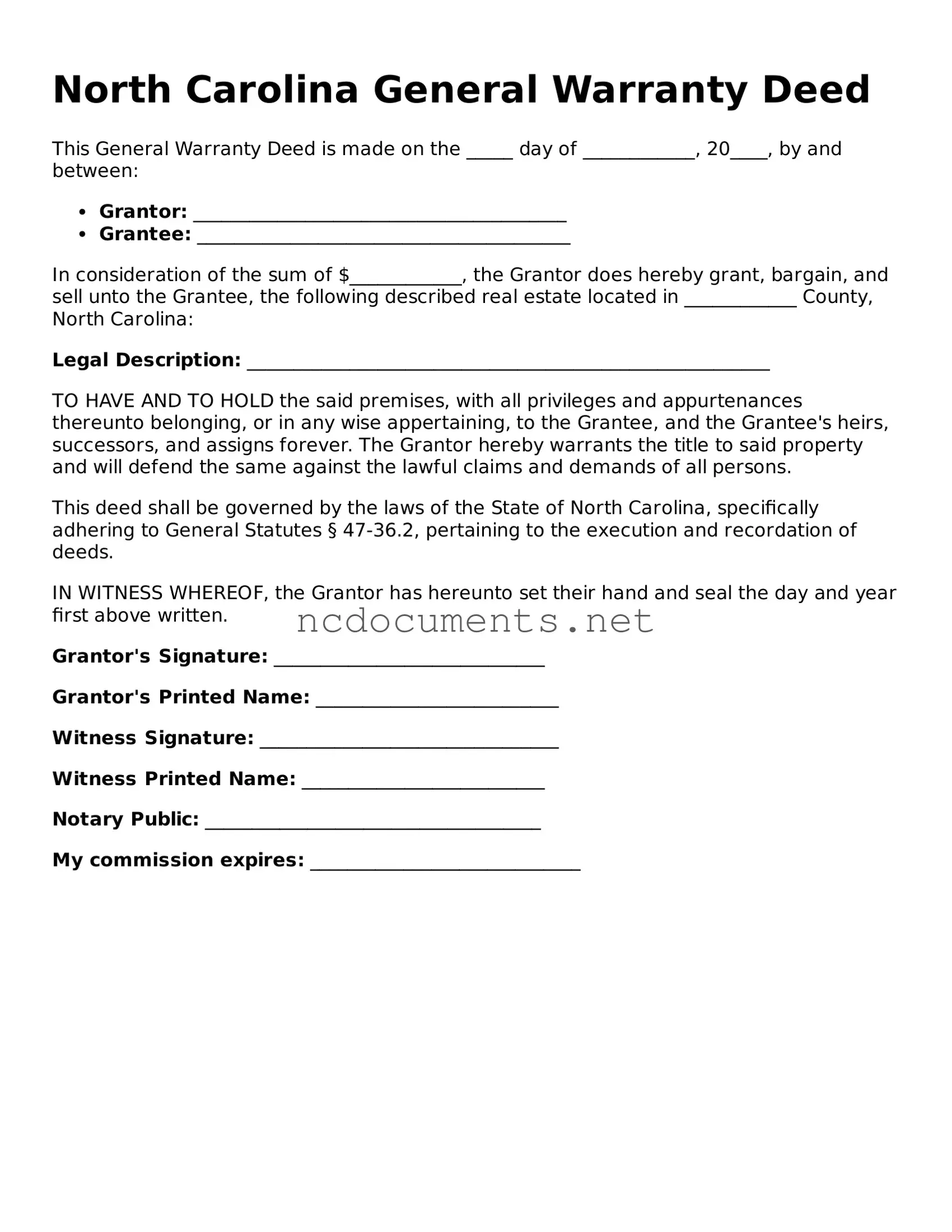 Blank North Carolina Deed Template