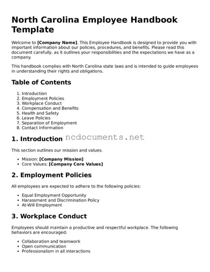 Blank North Carolina Employee Handbook Template