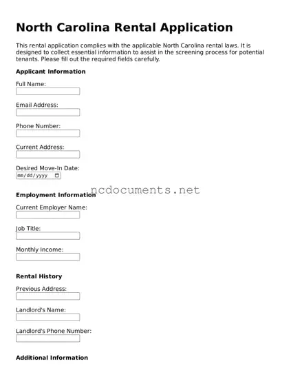 Blank North Carolina Rental Application Template