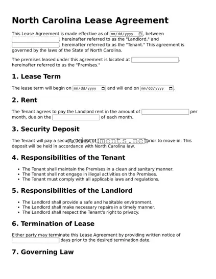 Blank North Carolina Lease Agreement Template
