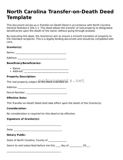Blank North Carolina Transfer-on-Death Deed Template