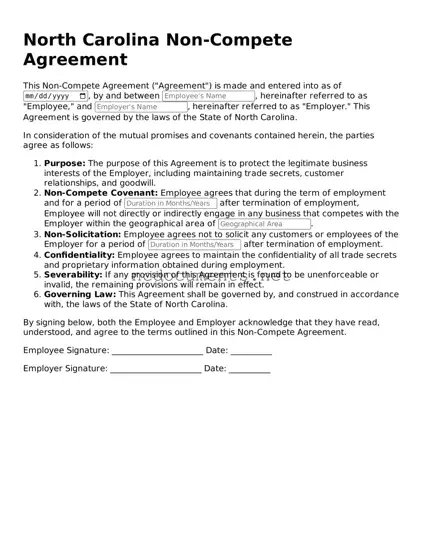 Blank North Carolina Non-compete Agreement Template