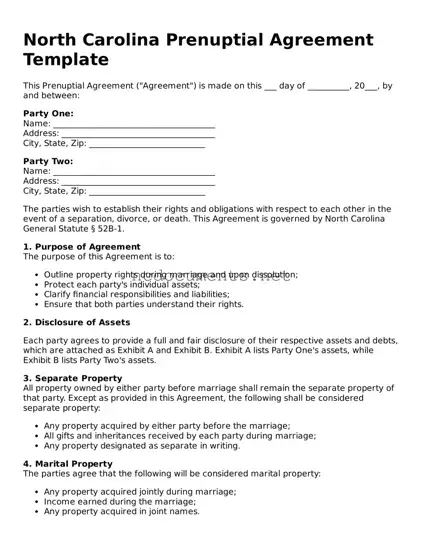 Blank North Carolina Prenuptial Agreement Template