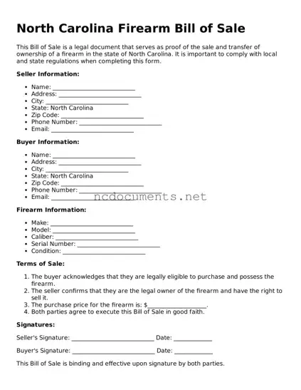 Blank North Carolina Firearm Bill of Sale Template